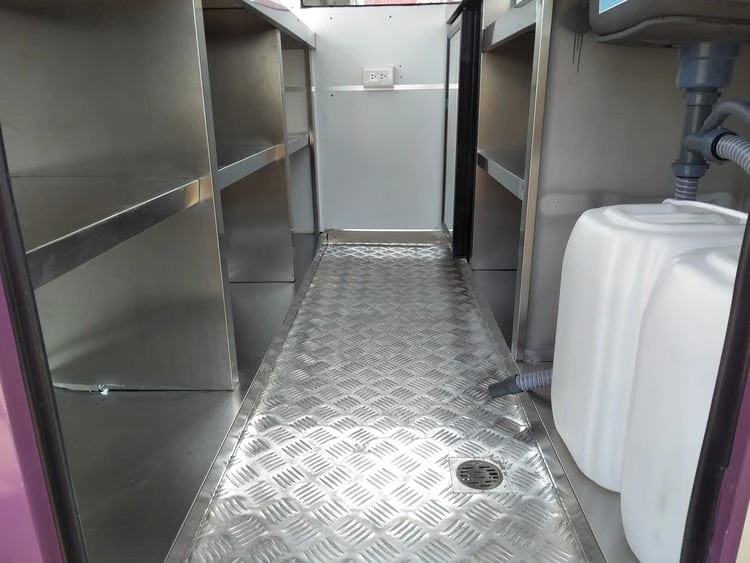 the floor of the soft serve ice cream concession trailer